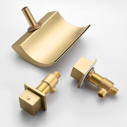 SUMERAIN Bathroom Roman Tub Faucet with Waterfall Spout, 3 Hole Deck Mount Bath Tub Filler Brushed Gold - Image 6