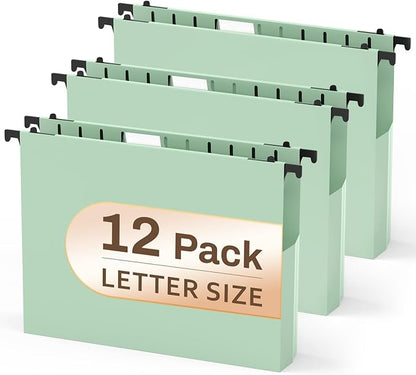 12 Pack Hanging File Folders, Filing Folders Hanging Reinforced, Plastic by PNETTCO