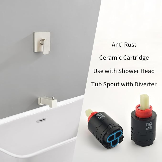 Shower Valve Trim Kit with Tub Spout Wall-Mounted Tub Shower Rough-In Mixer Valve Tub and Shower Trim Kit Bathroom Trim Kit Brushed Nickel - Image 4