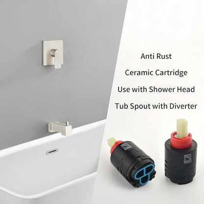 Shower Valve Trim Kit with Tub Spout Wall-Mounted Tub Shower Rough-In Mixer Valve Tub and Shower Trim Kit Bathroom Trim Kit Brushed Nickel - Image 4