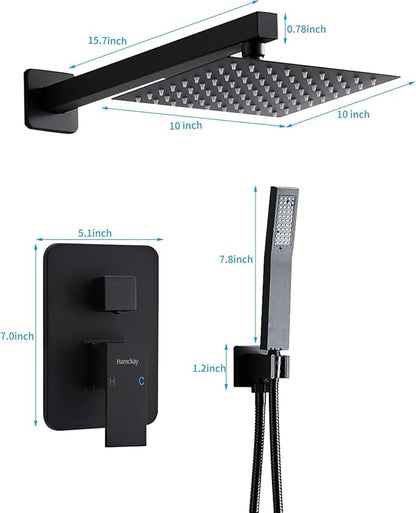 10 Inch Matte Black Shower Faucet Set with Rain Shower Head and Handheld Spray, Wall Mounted Rainfall Shower Head with Handheld Combo, Bathroom luxury Shower System with Valve and Trim - Image 5
