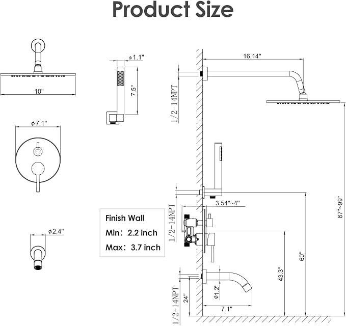 Gabrylly Bathtub Shower Faucet Set, Tub Shower System with 3-Way Shower Valve, High Pressure 10" Rain Shower head with Handheld Spray Combo, Wall Mounted Rainfall Shower Head Set, Brushed Nickel - Image 8