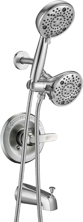 5" Dual Shower Faucet Compatible with 13/14 Delta Series Tub Trim Kit, High Pressure Round Rain Shower Head& Handheld Set Faucet System, Brushed Nickel (Valve& Catridge Not Inclued) by Ultrimkit