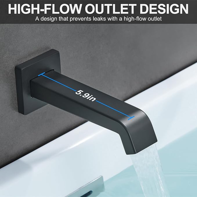 Bathtub Shower Faucet Set with Pressure Balance Valve, 12" Ceiling Mount Shower System with Tub Spout Multi-function Handheld Head Push Button Diverter Shower Trim Kit, Matte Black - Image 3