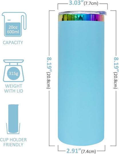 20 oz Skinny Tumblers Stainless Steel Tumbler with Lid and Straw Double Wall Vacuum Insulated Coffee Mug 20oz Powder Coated Cup for Hot and Cold Drinks(Blue,1 pack) - Image 2