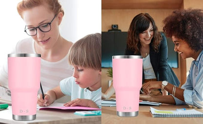 D·S 30 oz Pink Tumbler Stainless Steel Double Wall Vacuum Insulated Mug with Straw and Lid, Cleaning Brush for Cold and Hot Beverages (30oz Pink) - Image 6
