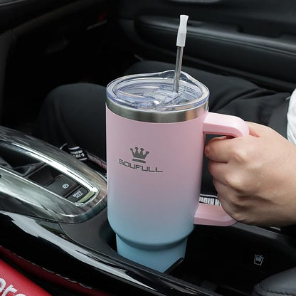 40 oz Tumbler with Handle and Straw Lid, 100% Leak-proof Travel Coffee Mug, Stainless Steel Insulated Cup For Beverages, Keeps Cold for 34Hrs or Hot for 10Hrs, Dishwasher Safe (PinkBlue) - Image 8