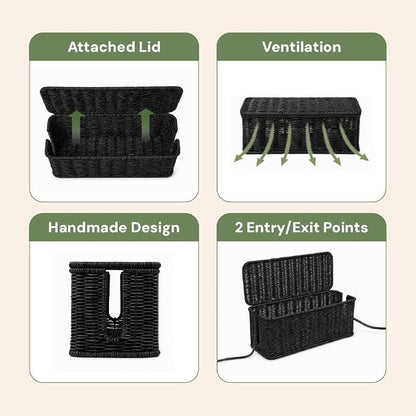 Cable Management Box, Handmade Rattan Cable Organizer - Image 6