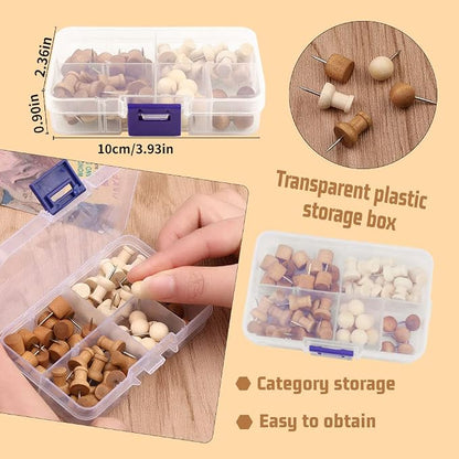 60 Pcs Wood Push Pins Thumb Tacks Walnut Push Pins Cylindrical Push Round Head - Image 4