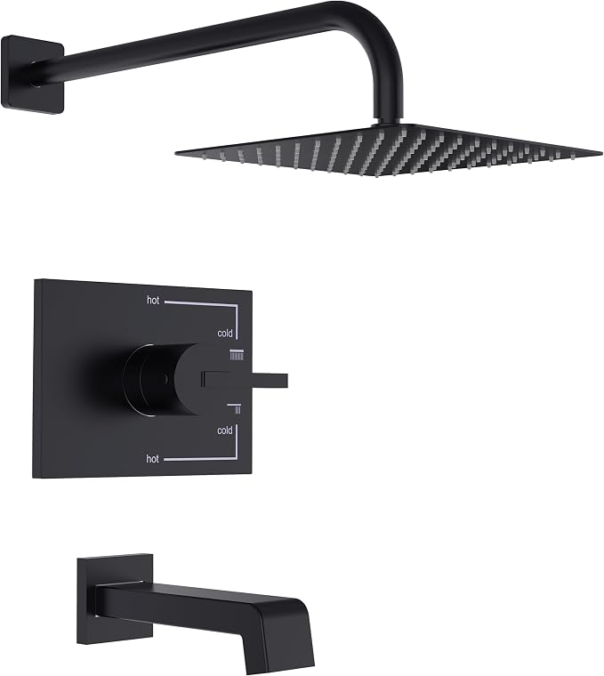 SOOOHOT Black Shower Head and Handle Set, Shower Faucet Set with 8-Inch Rain Shower Head and Tub Spout, Single-Handle Shower Trim Kit（Valve Included) by SOOOHOT