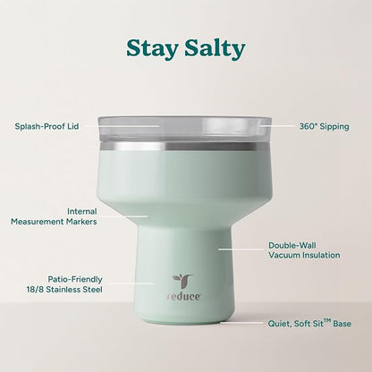 REDUCE Saltini 16 oz Cocktail Tumbler - Insulated Margarita Tumbler with Lid - Keeps Drinks Cold for 10 Hours - 360 Sippable Martini Glass Alternative - Shatterproof, Perfect for Parties - Sea Glass - Image 3