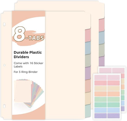 SKYDUE Durable Plastic 8-Tab Dividers, Big Tab Dividers by SKYDUE