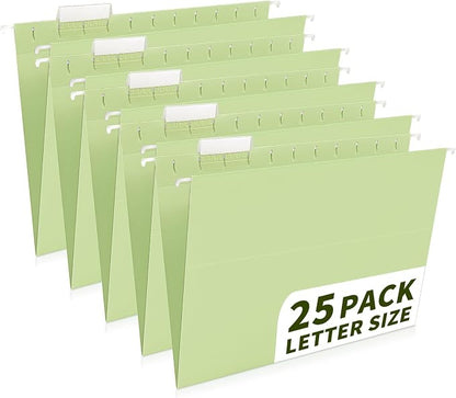 25-Pack Green Hanging File Folders, Letter Size by Jowaia