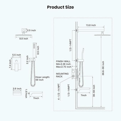 gotonovo Shower System with Tub Spout,Waterfall Tub Shower Faucet Set for Bathroom Head and Handle Set Wall Mounted 3 Function Rough-in Valve and Trim Included 10 inch Shower Head Brushed Gold - Image 7