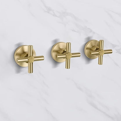 SUMERAIN 3 Handle Tub Shower Faucet Set with Waterfall Tub Spout and 3-Cross Handles, Wall Mounted Rainfall Bathtub Shower Faucet Brushed Gold - Image 8
