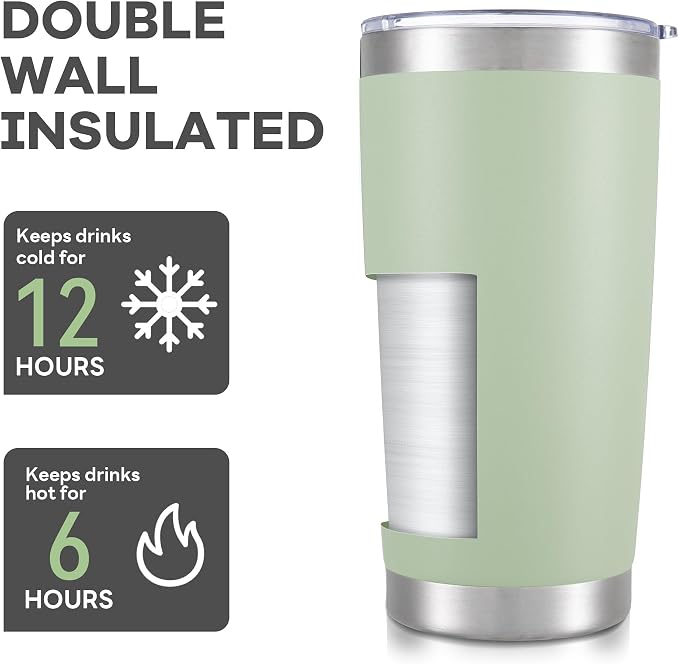 20 oz Tumbler with Lid Stainless Steel Insulated Tumblers Bulk Double Wall Vacuum Cups Powder Coated Travel Mug Keep Drink Cold and Hot, Sagebrush Green, 8 Pack - Image 3
