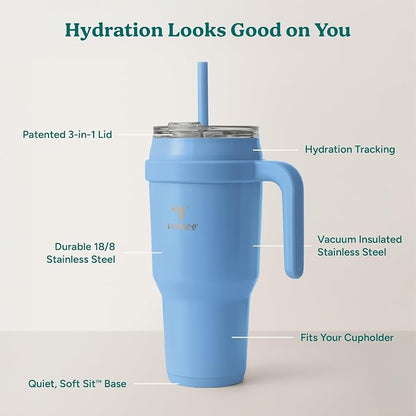 REDUCE Cold1 40 oz Tumbler with Handle - Vacuum Insulated Stainless Steel Water Bottle for Home, Office or Car, Reusable Mug with Straw or Leakproof Flip Lid, Keeps Drinks Cold All Day- Oahu Blue - Image 4