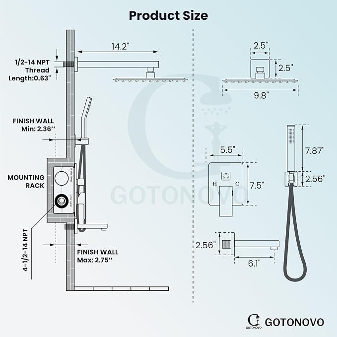 gotonovo Shower System with Tub Spout Wall Mounted Rain Shower Head and Handle Combo Shower Faucet Set with Valve, 10 Inch, Brushed Gold - Image 4
