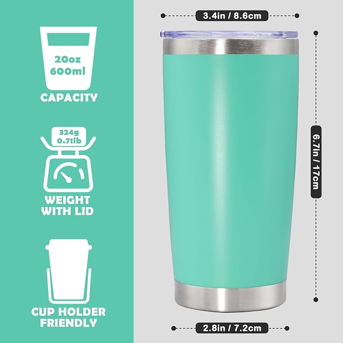 20oz Tumbler Stainless Steel Tumbler Cup with Lid Vacuum Insulated Double Wall Travel Mug, Durable Powder Coated Travel Coffee Tumbler Mug for Hot & Cold Drinks, Light Blue,1 Pack - Image 4