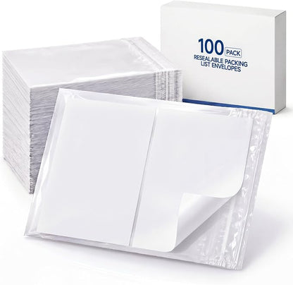 Glenmal 100 Pcs 4.5" x 5.5" Resealable Packing List Envelopes Clear by Glenmal