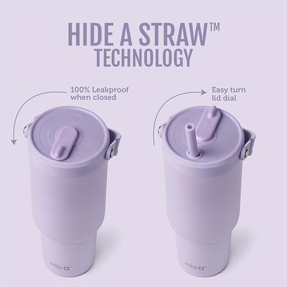 Ello Oasis Go+ 26oz Tumbler with Top Handle and Retracting Straw | Reusable Insulated Stainless Steel Cup, 100% Leakproof Water Bottle, 24 Hours Cold, Cup Holder Friendly For Travel | Orchid - Image 2