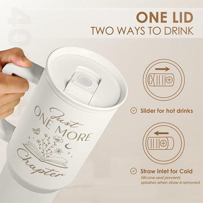 Book Lover Gifts for Women, Just One More Chapter Tumbler with Handle, Stainless Steel Insulated Coffee Travel Mug Cup, Gifts for Women Girls Bookworm on Christmas Birthday, 40oz - Image 5