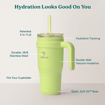 REDUCE 24 oz Stainless Steel Tumbler with Handle - Dual-Wall Vacuum Insulated Travel Mug, Sweat-Proof Lid & Reusable Straw - Keeps Drinks Cold for 24 Hrs, Fits Cupholders, Dishwasher Safe - Mojito - Image 4