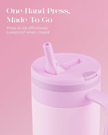 40 oz Insulated Tumbler with Handle and Push-Button Straw Lid, Stainless Steel Travel Cup for Gym Office, Leakproof, BPA-Free, Cup Holder Friendly, Bow Silicone Boot, Purple (Light Lilac) - Image 3