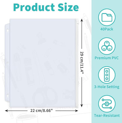 Binditek 40 Pack Plastic Zippered Binder Pockets, 3-Hole Punched - Image 2