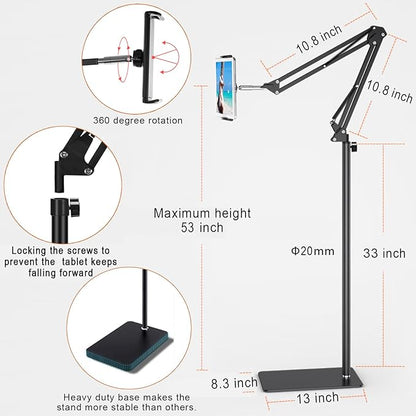 Tablet Floor Stand with 6LB Weight, Overhead Bed phone Stand Angle Height - Image 5