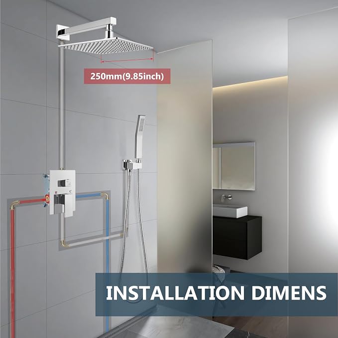 Aolemi Shower Faucet Set with Handheld Spray High Pressure Shower System Shower Faucets Sets Complete Rough-in Valve and Shower Trim Kit Wall Mount Rainfall 10 Inch LED Shower Head Polish Chrome - Image 9