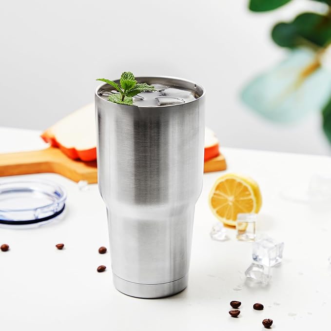 MEWAY 30oz Insulated Tumbler With Lids and Straws,Stainless Steel Double Vacuum Coffee Tumbler Cup, Brush, Durable Powder Coated Coffee Cup for Cold & Hot Drinks, Office(Silver,4 PACK) - Image 6