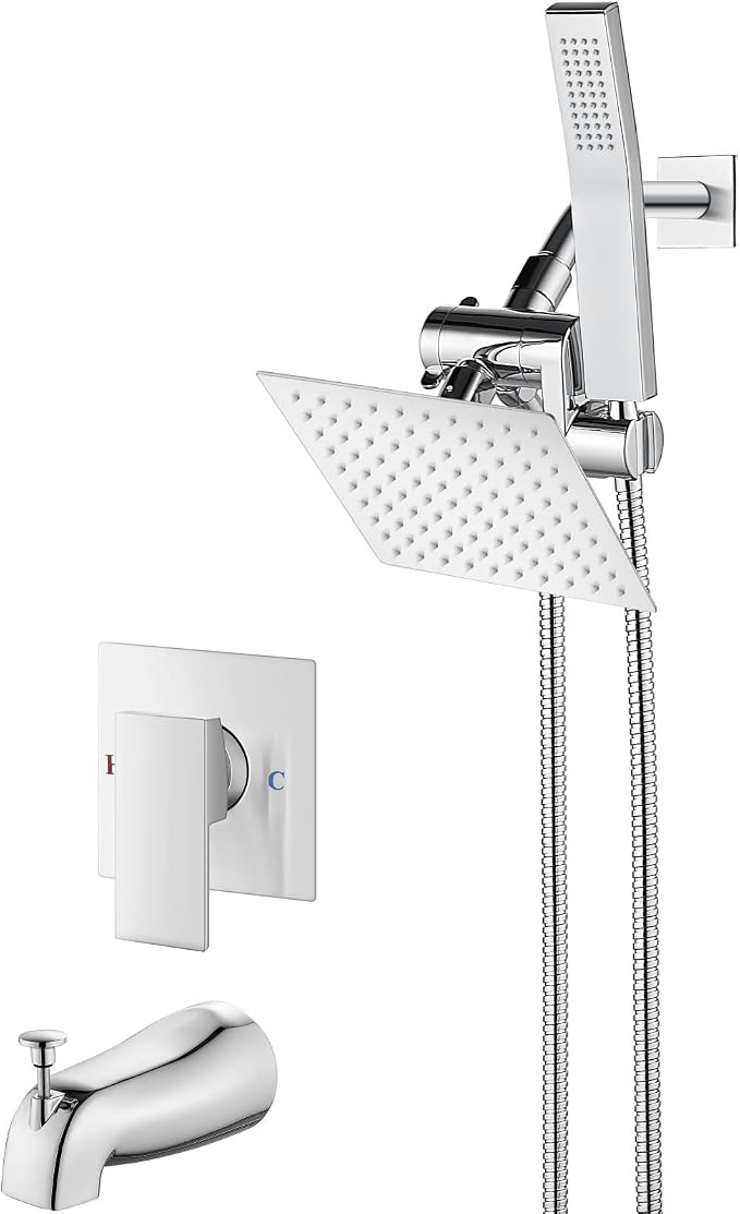 Aolemi Shower Tub Faucet Set with Handheld Spray Shower System Single Shower Rainfall Head and Handle with Tub Spout Combo Rough-in Valve Included Shower Trim Kit 6 Inch Shower Head Polish Chrome by Aolemi