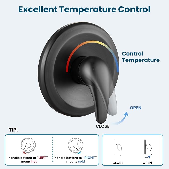 gotonovo Bathroom Shower Head Kit High Pressure Combo System Shower Faucet 6 Modes ABS Handheld Spray Shower Trim Kit Valve Included Shower Head and Handle Set Oil Rubbed Bronze - Image 9