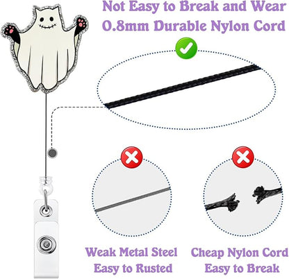 Funny Ghost Cat Halloween Badge Reel Retractable - Image 4