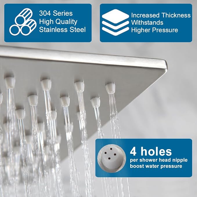 POP SANITARYWARE Shower Tub Faucet Set Brushed Nickel Bathroom Rain Shower System with Tub Spout Wall Mounted Rainfall 10 Inch Thickened Shower Head and Handle Set Include Shower Valve and Trim Kit - Image 3