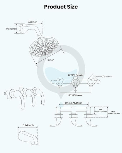 gotonovo 3 Handle Tub Shower Faucet Set, Bathtub Shower Fixture,Bathroom Tub and Shower Faucet Combo Shower System Complete Tub and Shower Trim Kit with 6 Settings Showerhead Matte Black - Image 7