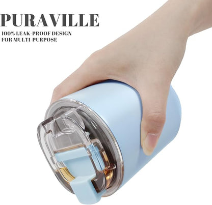 Puraville Insulated Tumblers with Lid, 10 oz Travel Coffee Mug Stainless Steel Vacuum Cup, Leak Proof Reusable Double Walled Coffee Tumbler for Iced and Hot Drinks, Light Blue - Image 6