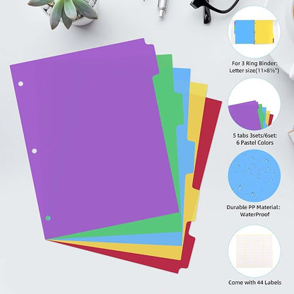 3 Set Dividers for 3 Ring Binders, 5 TAB Binder Dividers - Image 4