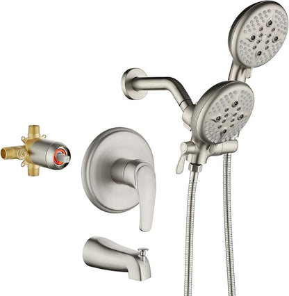 L829-2 Brushed Nickel Shower Faucet Set - Complete Dual Shower Head & Handheld Combo, Tub Spout & Trim Kit by SHAMANDA