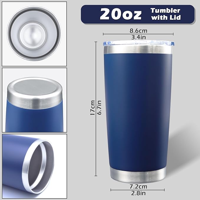 AIANJI 20oz Tumbler Bulk Stainless Steel Tumblers with Lid Vacuum Insulated Double Wall Travel Coffee Mug Powder Coated Tumbler Cup for Hot and Cold Drinks(Navy Blue, 1 pack) - Image 5