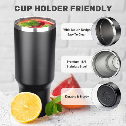 40 oz Tumbler with Lids and Straws, Stainless Steel Insulated Coffee Tumbler, Double Wall Vacuum Insulated Travel Mug Cup, Leakproof Thermal Coffee Cup for Hot and Cold Drinks (Black) - Image 3