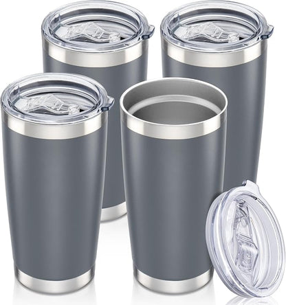 20 oz Tumbler with Lid Stainless Steel Insulated Tumblers Bulk Double Wall Vacuum Cups Powder Coated Travel Mug Keep Drinks Cold and Hot, Grey, 4 Pack by Orebigo