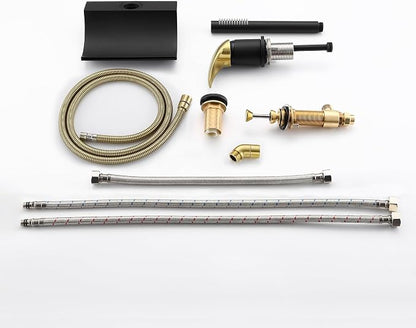 SUMERAIN Waterfall Roman Tub Faucet Deck Mount Bathtub Faucet Brass Tub Filler with Hand Shower, Black and Gold Finish - Image 7