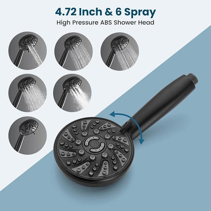gotonovo Bathroom Shower Head Kit High Pressure Combo System Shower Faucet 6 Modes ABS Handheld Spray Shower Trim Kit Valve Included Shower Head and Handle Set Matte Black - Image 4