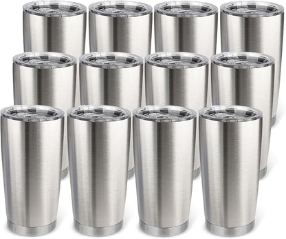 20oz Stainless Steel Tumbler Bulk with Lid, Travel Mug - Double Wall Vacuum Powder Coated Cup - Stainless steel, 12 Pack by Unknown