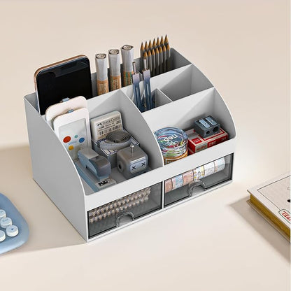 COMFYROOM Desk Organizer with 6 Compartments and 2 Drawers, Plastic Makeup - Image 2