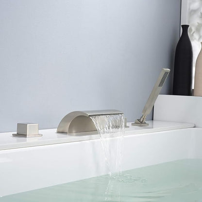 sumerain Waterfall Bathtub Faucet Brushed Nickel with Sprayer, Tub Spout with Diverter - Image 4