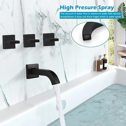 Midanya 3 Handle Tub Shower Faucet with Tub Spout,8-inch Rainfall Bathtub Rain Shower Faucet Set and Rough-in Valve Wall Mount Bathroom Trim Kit Shower System, Square Shower Head Matte Black - Image 5