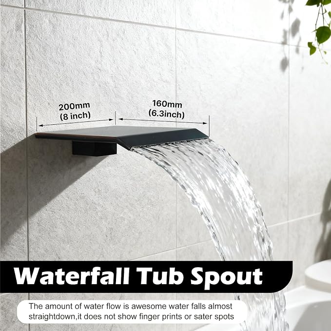 Midanya Shower System with Tub Spout,Bathtub Shower Faucet Set with Square Rainfall Head and Handheld Sprayer Wall Mount Tub Faucet Set with Valve and Trim Kit,8 Inch Oil Rubbed Bronze - Image 3